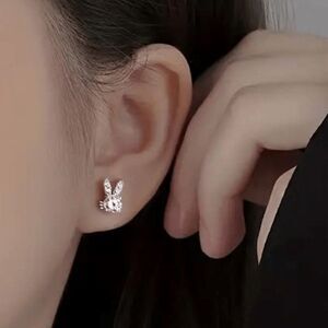 Easter Bunny Rhinestone Stud Earrings Rabbit Design, Simple Alloy Ear Needle